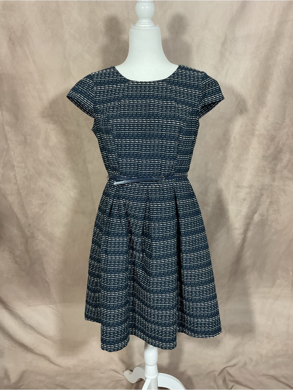 Liz Claiborne Classic Navy Patterned Fit-and-Flare Dress